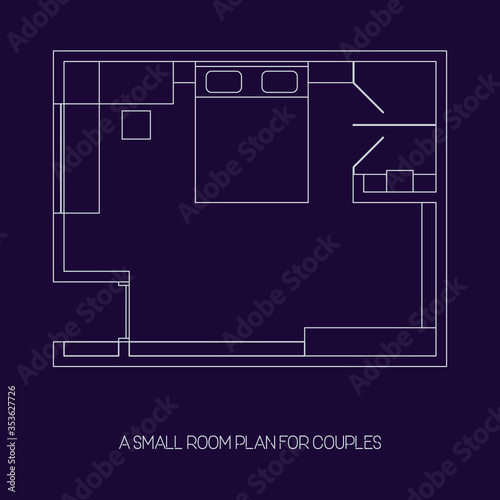 A Small Room Plan for Couples
Illustration vector graphic of a small apartment room plan for couples in a trendy Line Art style - perfect for architecture and interior content, apartment, living, hous