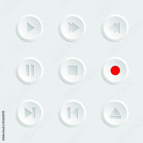 Player buttons set white color. Vector illustration