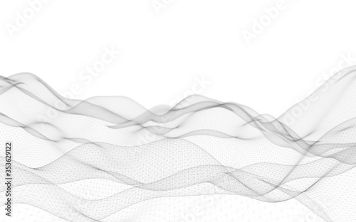 Abstract landscape on a white background. Cyberspace grid. hi tech network. Depth of field. 3d illustration