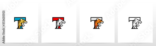 Tiger On Letter Logo Design T