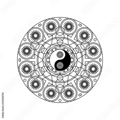 Yin Yang Symbol in Eastern Geometric Pattern