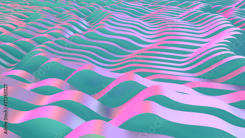Abstract parametric lava. Neon or color foil. Wave lines background. Modern trend color surface. Futuristic landscape.