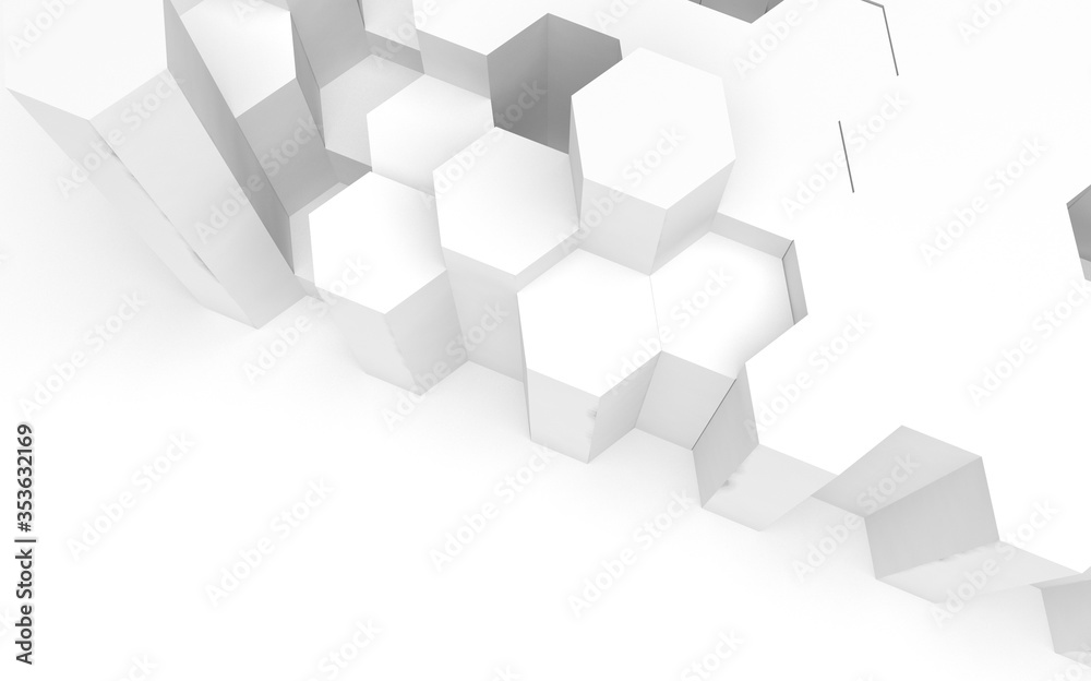 White abstract background with honeycomb. Hexagon bars isolated on white backdrop. 3D illustration White abstract background with honeycomb. Hexagon bars isolated on white backdrop. 3D illustration