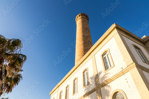 Chipiona, Spain. The lighthouse of Chipiona, tallest lighthouse in Spain built in this small coast town in Andalucia