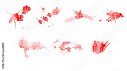 Abstract vector set of red watercolor splash, stains and drops brushes for painting