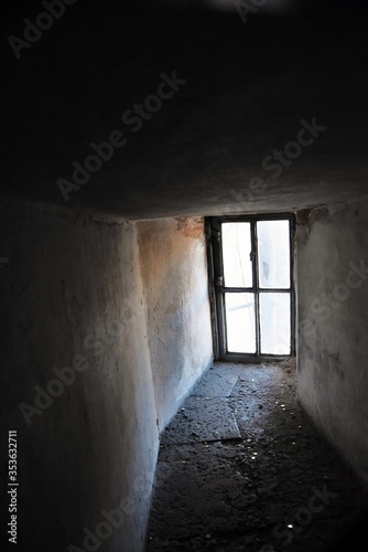 Old abandoned building window frame