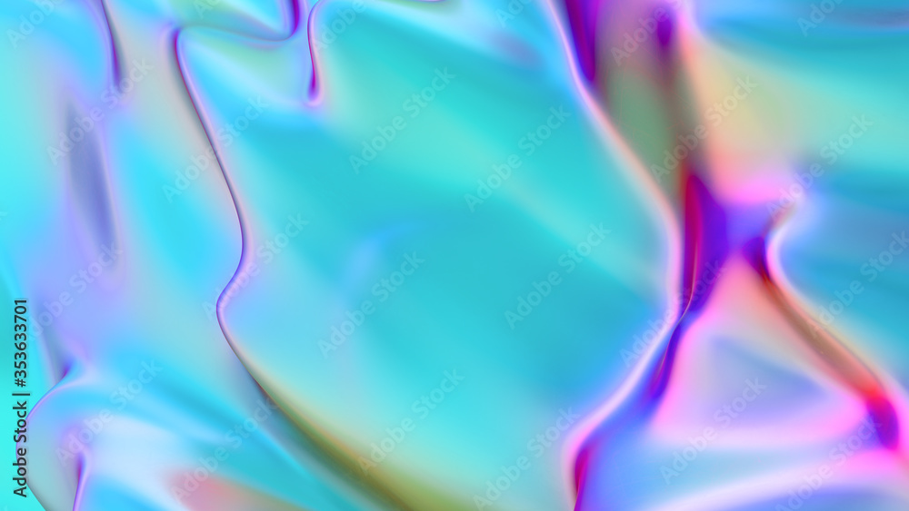 Abstract liquid lava. Trendy Aqua menthe neon waves background. Beautiful 3d render for card, banner, poster, wallpaper, web, print