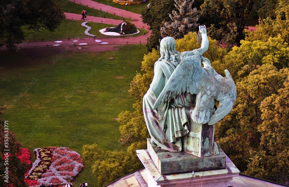 View of historicak city center of Saint-Petersburg, Russia, from the collonade of Saint Isaacs Cathedral. Color photo.