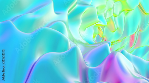 Abstract liquid lava. Trendy Aqua menthe neon waves background. Beautiful 3d render for card, banner, poster, wallpaper, web, print