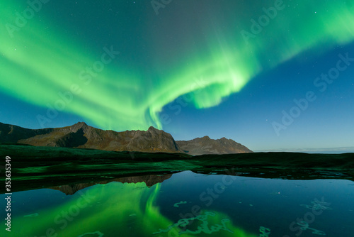 Northern Light  Aurora borealis at Kirkjufell in Iceland.