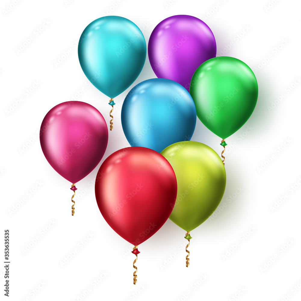 Background with realistic floating balloons. Greeting card or invitation template