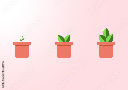 Young baby green plants growing in germination sequence on  with fertile soil. EPS 10 vector.