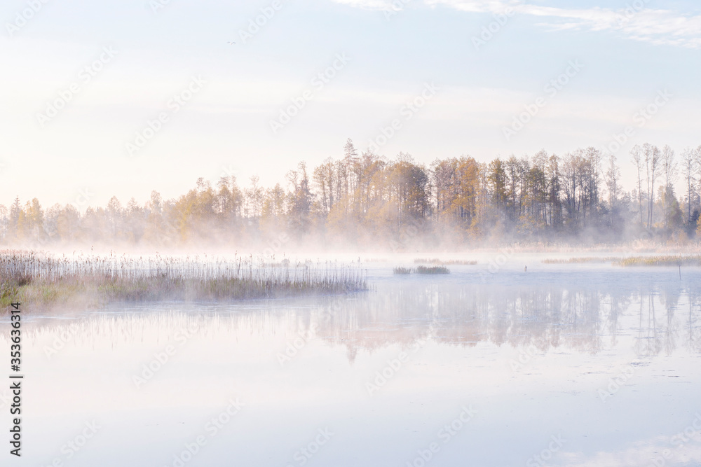 Morning fog on the river. Landscape photography. Morning fog on the river. Landscape photography.