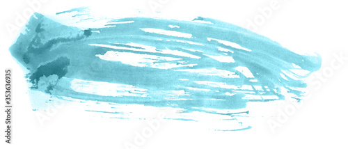 Abstract watercolor background hand-drawn on paper. Volumetric smoke elements. Blue-Green color. For design, web, card, text, decoration, surfaces.