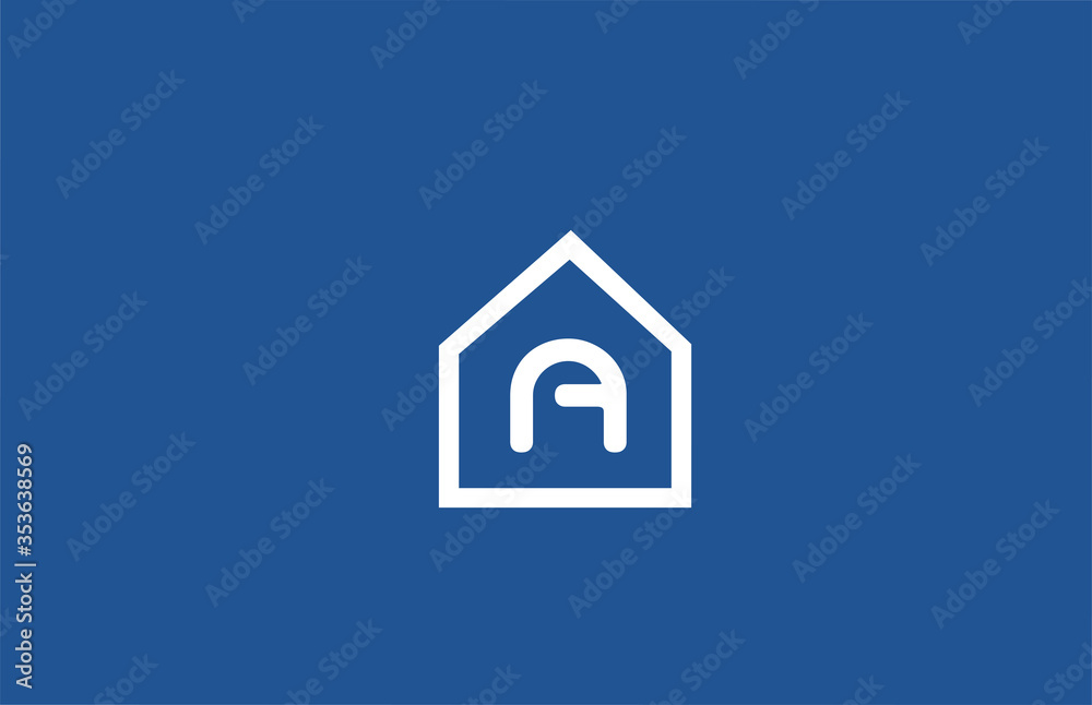 A alphabet letter logo icon for company and business with white blue house design