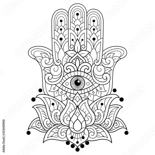 Hamsa hand. Hand drawn sketch illustration for adult coloring book