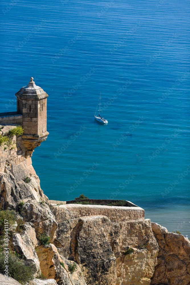 Sea view with a yacht from the castle of Alicante.