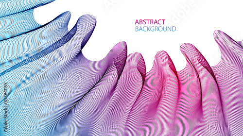 Flowing energy particles, wave of blended dots transparent tulle textile on wind. Curved dotted 3d lines vector effect illustration. 3d futuristic style.
