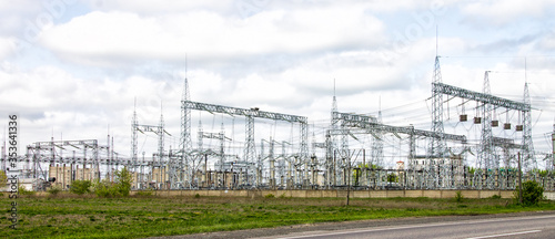 A powerful electrical Substation that provides power to industrial enterprises. High-voltage electric current.