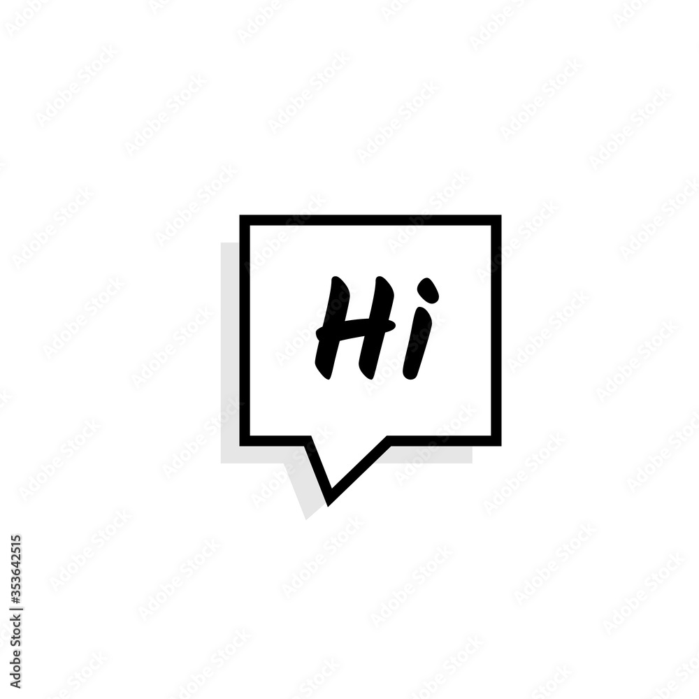 Square speech bubble saying Hi outline icon. Clipart image isolated on white background Square speech bubble saying Hi outline icon. Clipart image isolated on white background