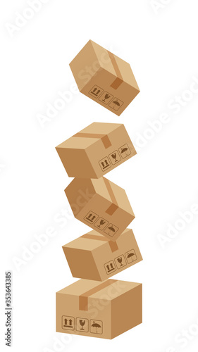 stack crate boxes brown and box flying isolated on white background, cardboard box for factory warehouse storage, cardboard parcel boxes, packaging boxes brown cargo industrial logistic delivery