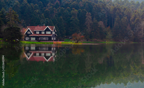 a house by the lake, autumn season 