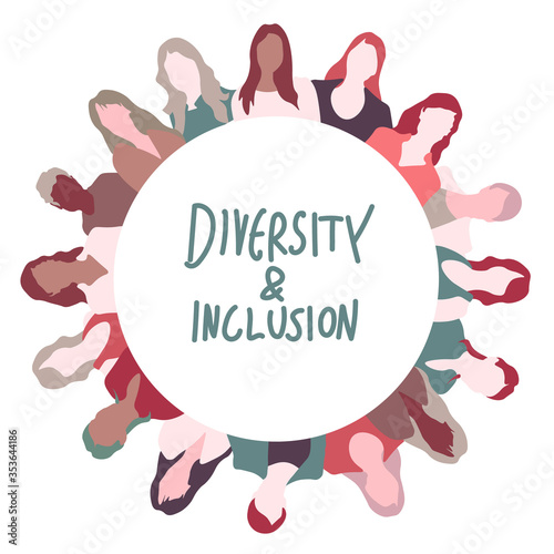 Diversity and inclusion concept illustration with people portraits surrounding the white circle.