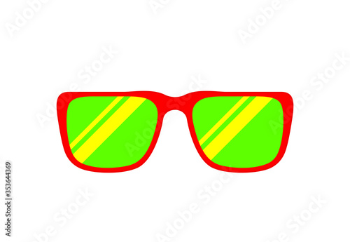 fashion glasses red green isolated on white for copy space, clip art glasses single flat top view, fashionable eyeglasses red for graphic sale banner ad discount, simple flat lay of sunglasses eyewear