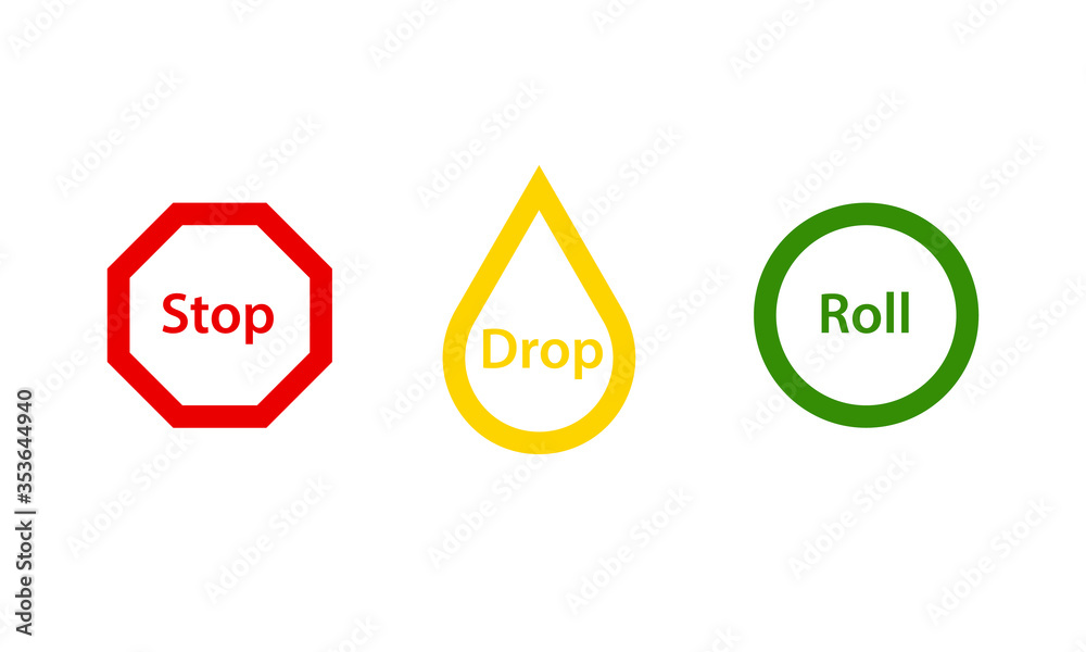 Stop Drop Roll fire safety poster. Clipart image isolated on white background Stock Vector