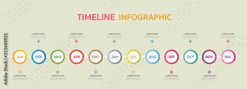 Timeline for 12 months, Infographic template for business.
