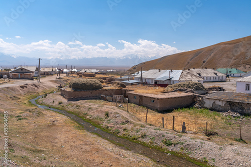 The view of small soviet age remote village in Kyrgyzstan