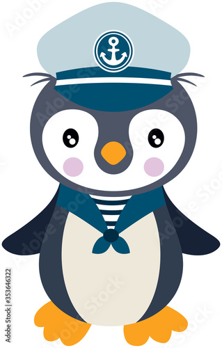 Cute penguin sailor isolated on white
