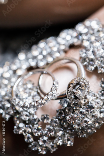 Wedding rings. Soft focus. Wedding rings are decorated with diamonds.