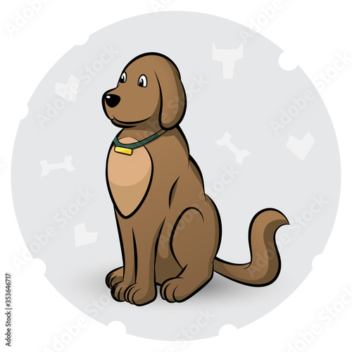 Vector illustration of cartoon sitting dog with collar.
