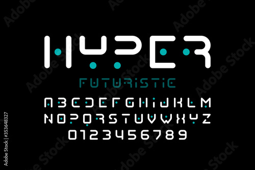 Futuristic style font, alphabet letters and numbers
