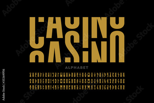 Casino slot machine style font design, alphabet letters and numbers