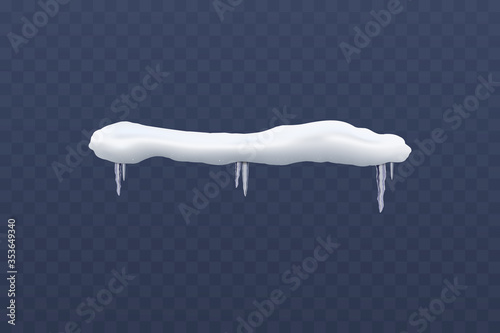 Frost snow cap or snowdrift with icicles realistic style