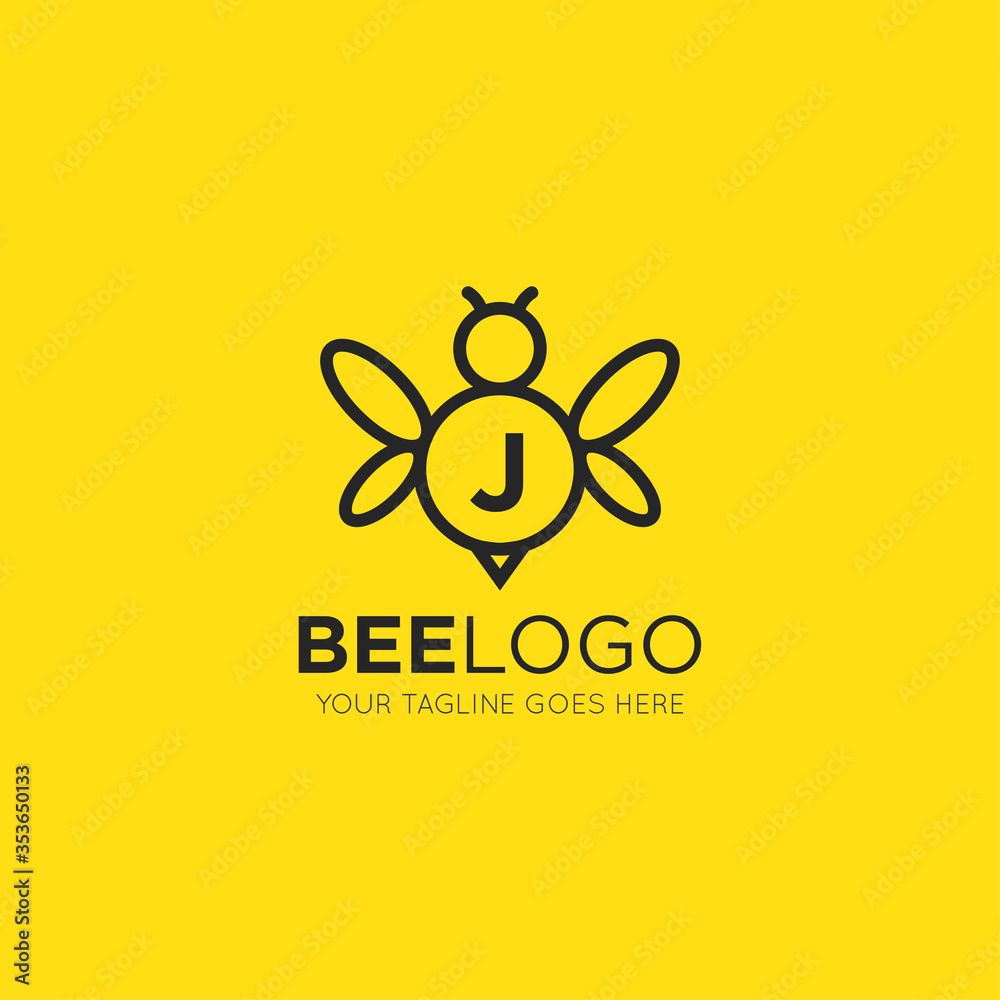 initial j letter bee logo vector illustration design template initial j letter bee logo vector illustration design template