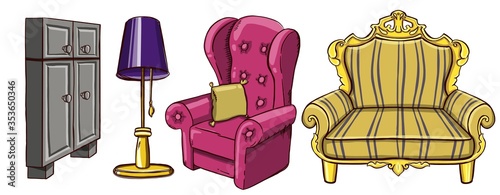 Set of furniture in bedroom. Vector illustration