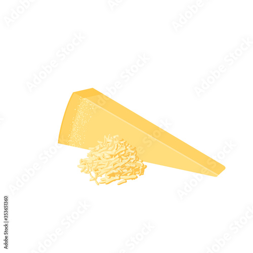 Piece of parmesan cheese. Vector illustration cartoon flat icon isolated on white.