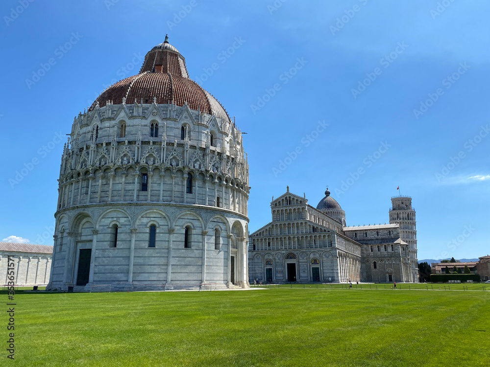 Field of Miracles, Pisa. Panoramic view without tourists on a sunny day