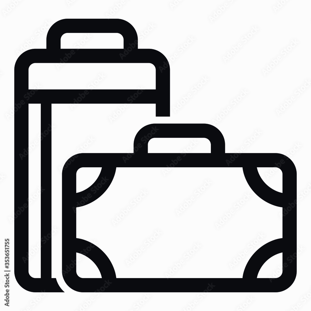 Baggage. Property. A bag. Suitcase. Illustration of travel, tourism. Cargo. Personal things. Vector icon. Baggage. Property. A bag. Suitcase. Illustration of travel, tourism. Cargo. Personal things. Vector icon.