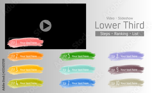 Lower Third for video use. With number 1-10. Wide range of usage (steps, ranking, tips, list, etc). Watercolour style.