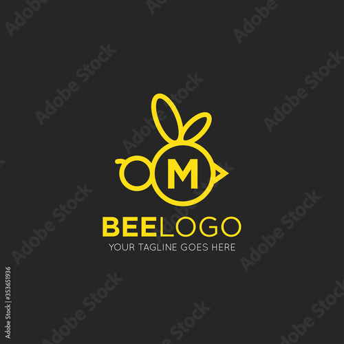 initial m letter bee logo vector illustration design template