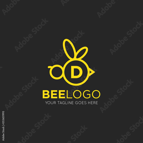 initial d letter bee logo vector illustration design template