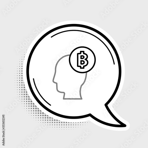 Line Bitcoin think icon isolated on grey background. Cryptocurrency head. Blockchain technology, digital money market, cryptocoin wallet. Colorful outline concept. Vector.
