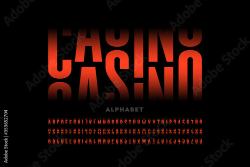 Casino slot machine style font design, alphabet letters and numbers