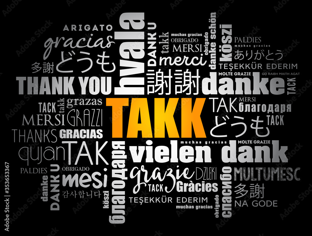 Takk (Thank You in Icelandic) Word Cloud in different languages Takk (Thank You in Icelandic) Word Cloud in different languages