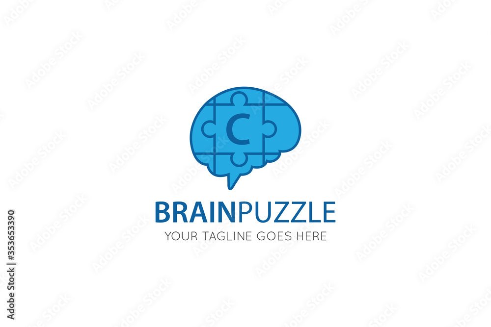 initial leter c brain logo and icon vector illustration design template