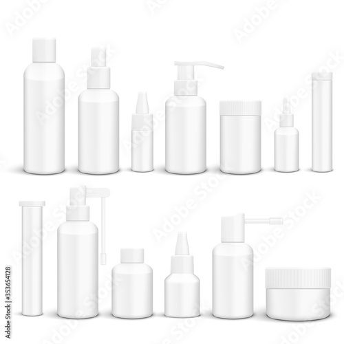 3D White Empty Packaging Medicine Bottles Isolated